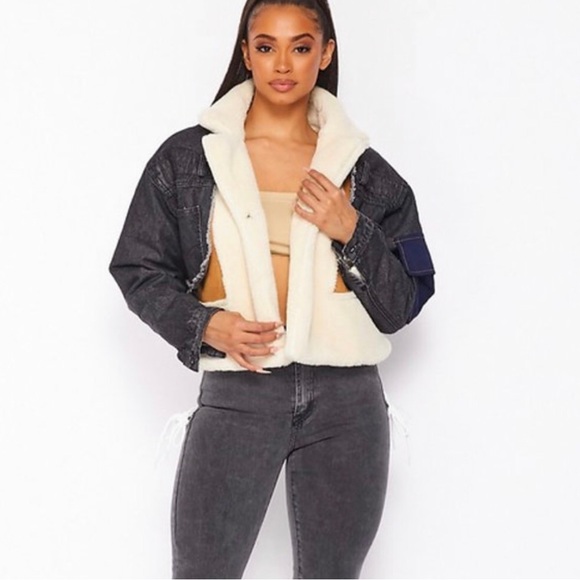 Dark Was Denim Jacket with Teddy Sherpa - Picture 3 of 5